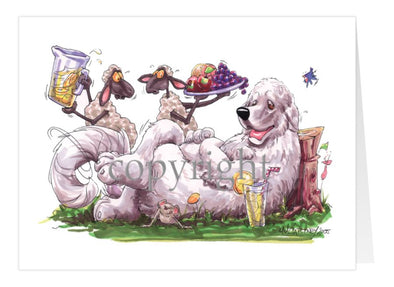 Great Pyrenees - Sheep Serving Lemonade And Fruit Plate - Caricature - Card
