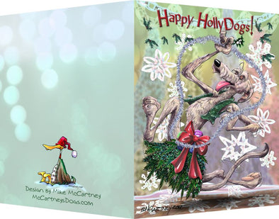 Irish Wolfhound - Happy Holly Dog Pine Skirt - Christmas Card
