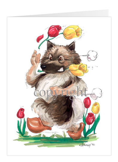 Keeshond - Tulips - Caricature - Card