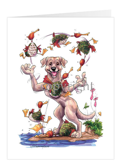 Labrador Retriever Yellow - Juggling Ducks - Caricature - Card