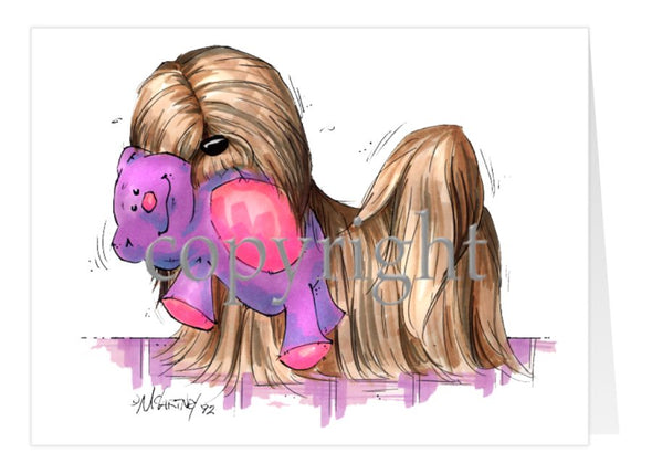 Lhasa Apso - With Toy Bear - Caricature - Card