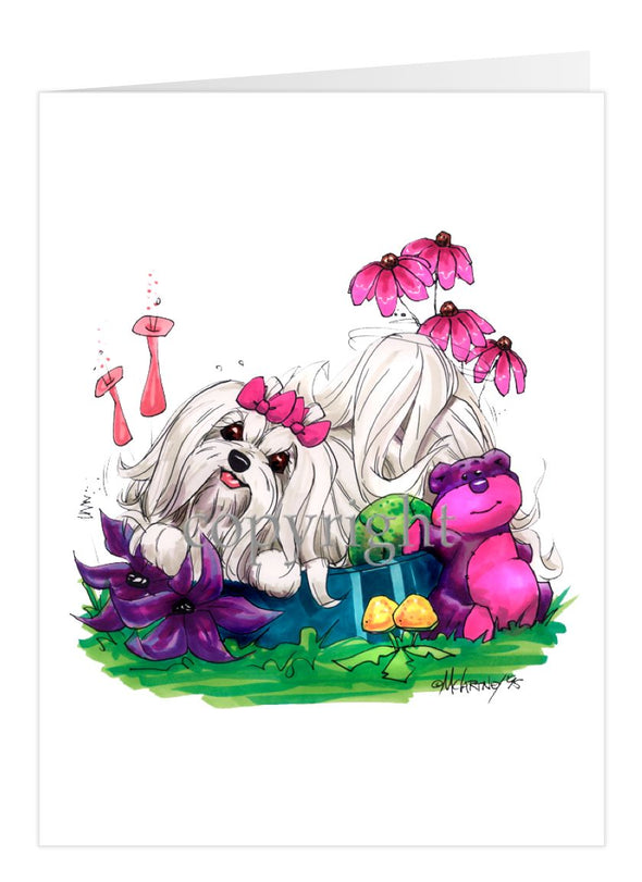 Maltese - In Dog Dish - Caricature - Card