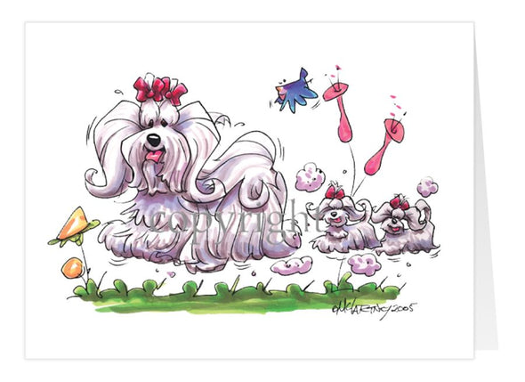 Maltese - With Puppies - Caricature - Card