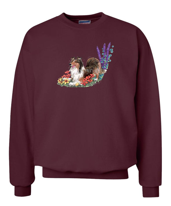 Shetland Sheepdog - Flowers Puppy Pose - Caricature - Sweatshirt