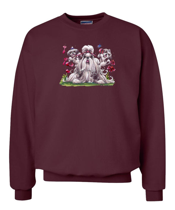Shih Tzu - Puppies Pulling Ribbon - Caricature - Sweatshirt