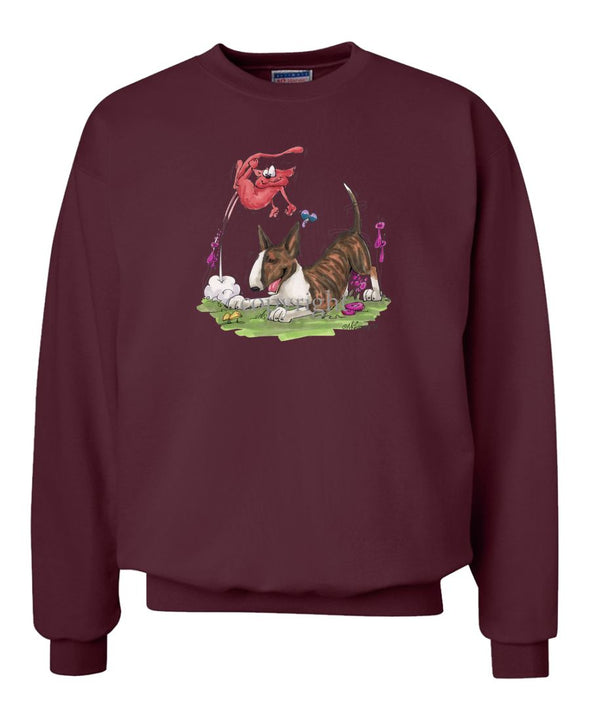Bull Terrier  Brindle - Chasing Cat - Caricature - Sweatshirt