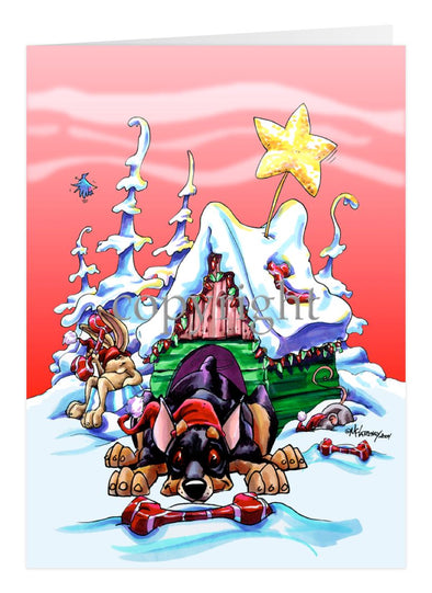 Miniature Pinscher - Doghouse - Christmas Card