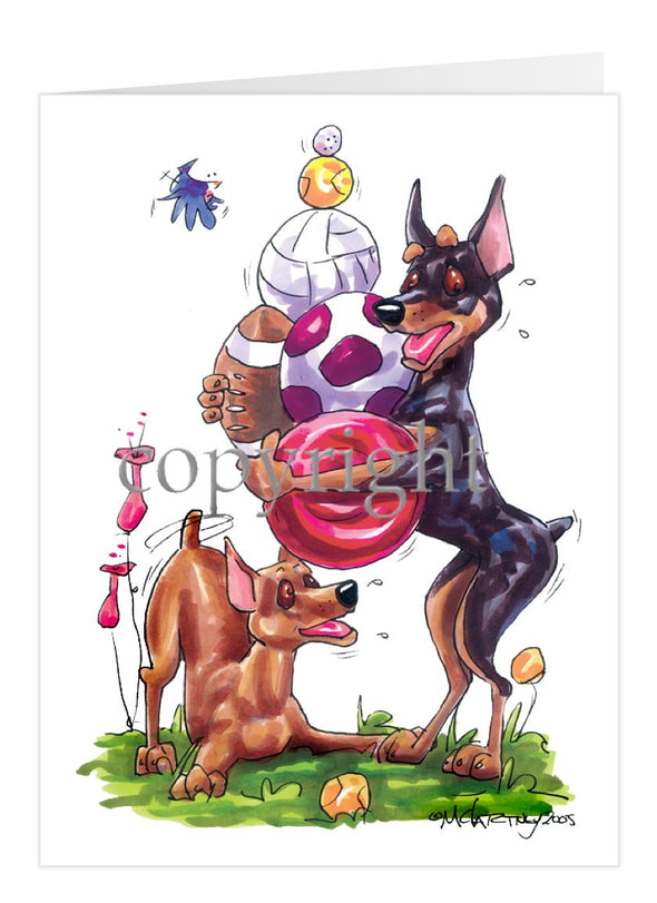 Miniature Pinscher - Group With Toys - Caricature - Card