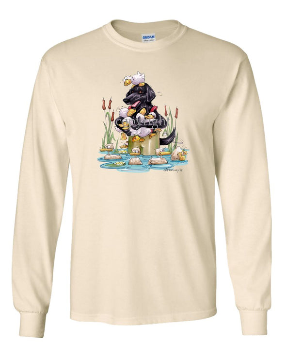 Flat Coated Retriever - Waders - Caricature - Long Sleeve T-Shirt
