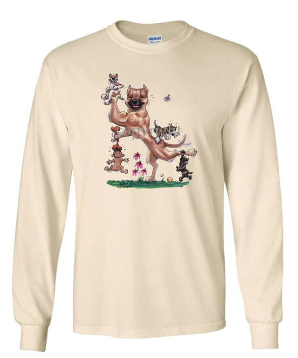 American Staffordshire Terrier - With Puppies - Caricature - Long Sleeve T-Shirt
