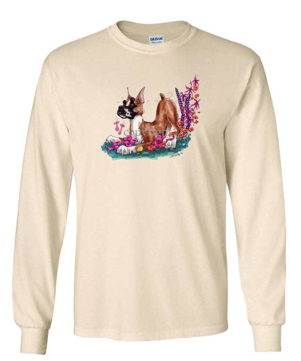 Boxer - Puppy Pose In Flowers - Caricature - Long Sleeve T-Shirt