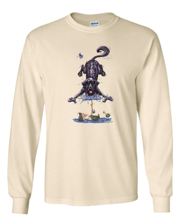 Flat Coated Retriever - Duck Squirting Water - Caricature - Long Sleeve T-Shirt