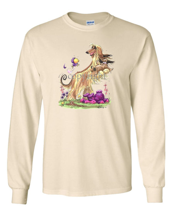 Afghan Hound - Standing With Rabbit - Caricature - Long Sleeve T-Shirt