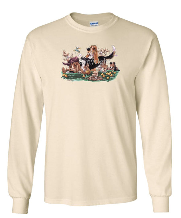 Basset Hound - Group With Rabbits - Caricature - Long Sleeve T-Shirt