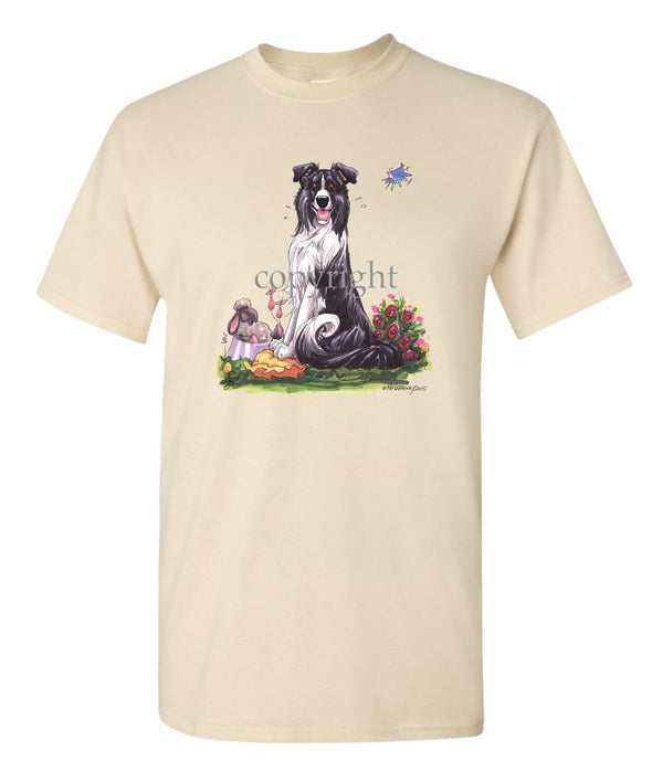 Border Collie - Sitting With Sheep In Dish - Caricature - T-Shirt