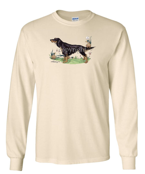 Gordon Setter - Pheasant Sitting On Tail - Caricature - Long Sleeve T-Shirt