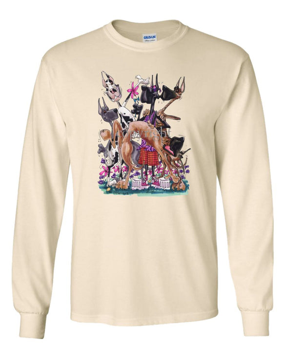 Great Dane - Group Jovial Pose - Caricature - Long Sleeve T-Shirt