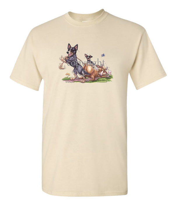 Australian Cattle Dog - Pulling Cow By Tail - Caricature - T-Shirt