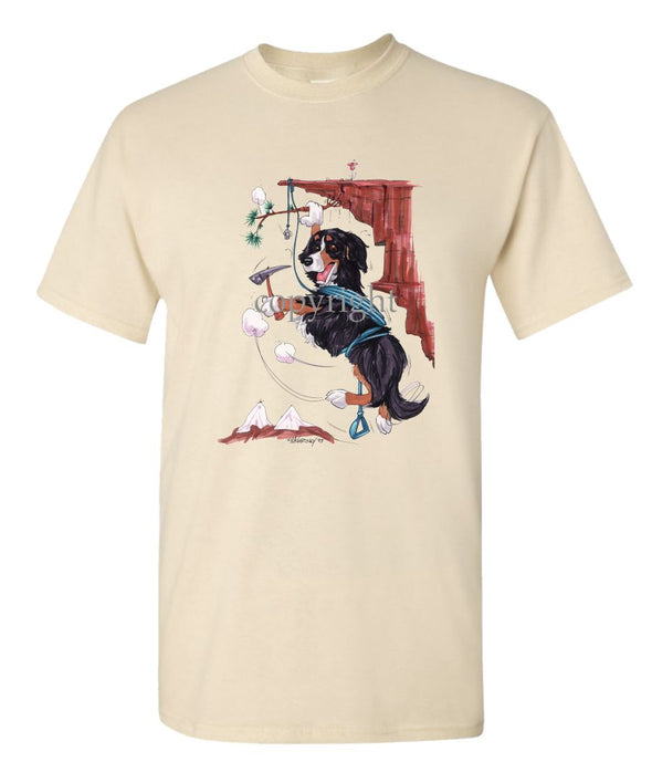 Bernese Mountain Dog - Hanging From Cliff - Caricature - T-Shirt