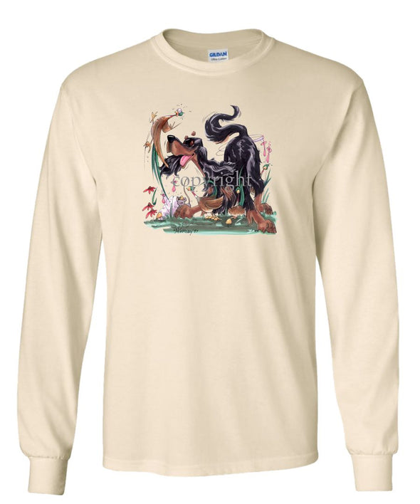 Gordon Setter - Chasing Pheasants - Caricature - Long Sleeve T-Shirt
