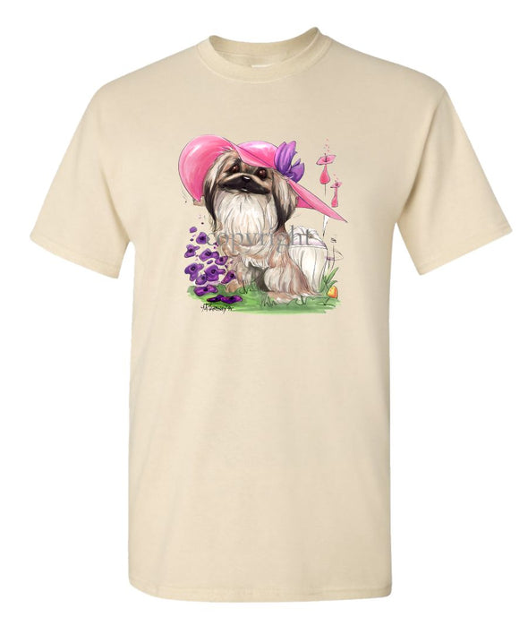 Pekingese - Pink Hat - Caricature - T-Shirt