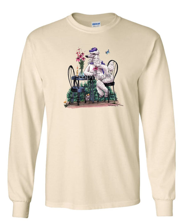 Poodle  White - Sitting At Table - Caricature - Long Sleeve T-Shirt