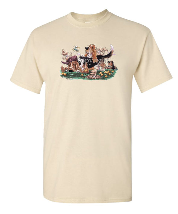 Basset Hound - Group With Rabbits - Caricature - T-Shirt