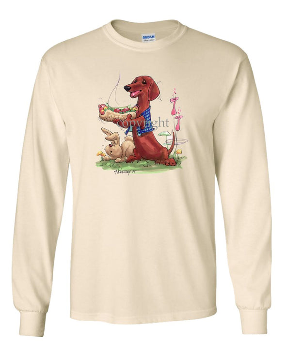 Dachshund  Smooth - Hotdog - Caricature - Long Sleeve T-Shirt