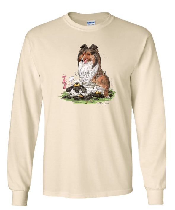 Shetland Sheepdog - Sitting On Sheep - Caricature - Long Sleeve T-Shirt