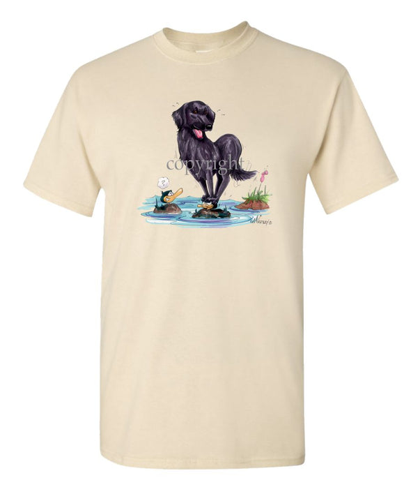 Flat Coated Retriever - Standing On Ducks Head - Caricature - T-Shirt