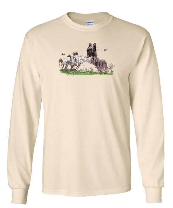 Briard - Pushing Sheep - Caricature - Long Sleeve T-Shirt