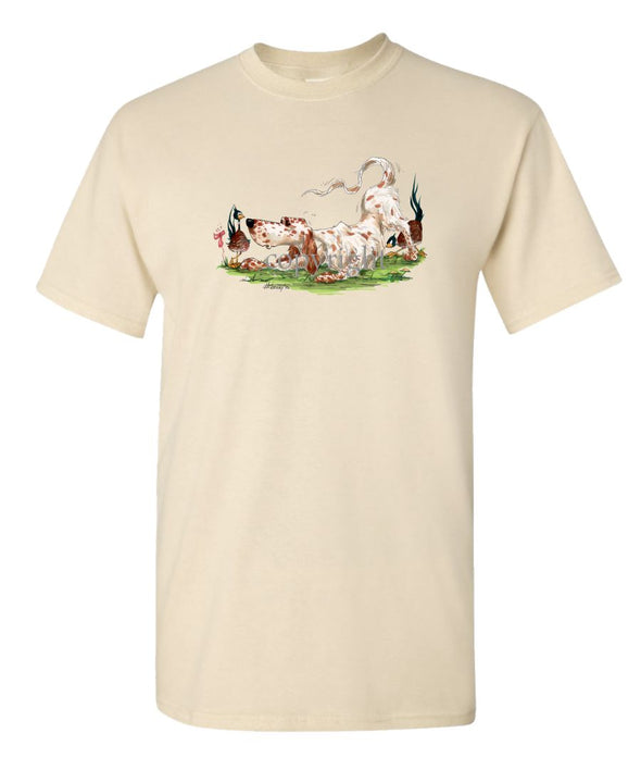 English Setter - Playing With Pheasants - Caricature - T-Shirt