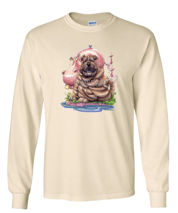 Shar Pei - Pink Hippo - Caricature - Long Sleeve T-Shirt