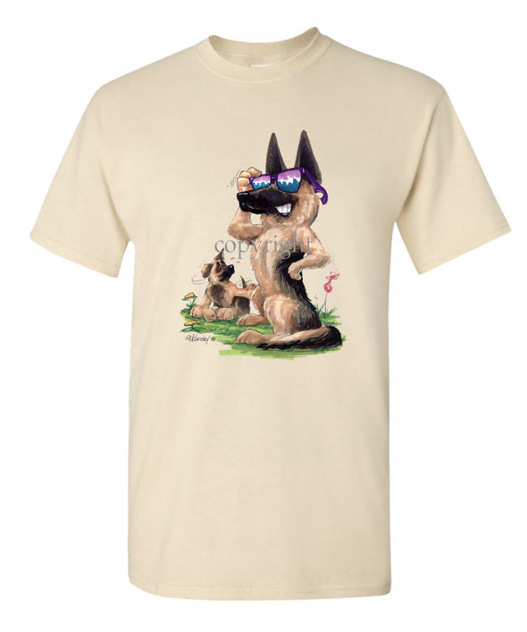 German Shepherd - Shades With Puppy - Caricature - T-Shirt
