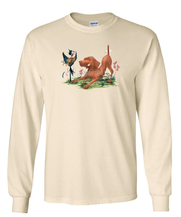 Vizsla - Grabbing Pheasants Tail - Caricature - Long Sleeve T-Shirt