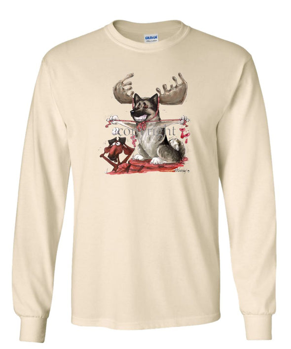 Norwegian Elkhound - With Antlers - Caricature - Long Sleeve T-Shirt