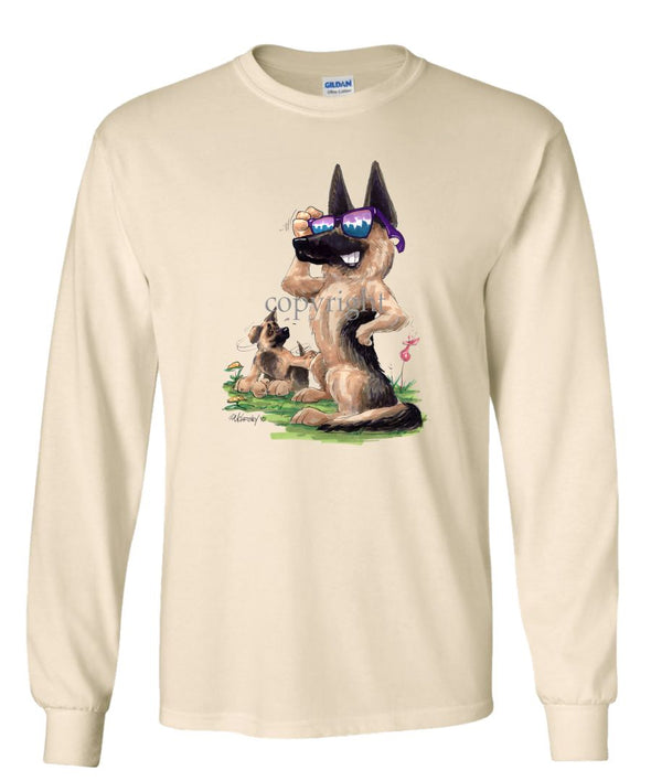 German Shepherd - Shades With Puppy - Caricature - Long Sleeve T-Shirt
