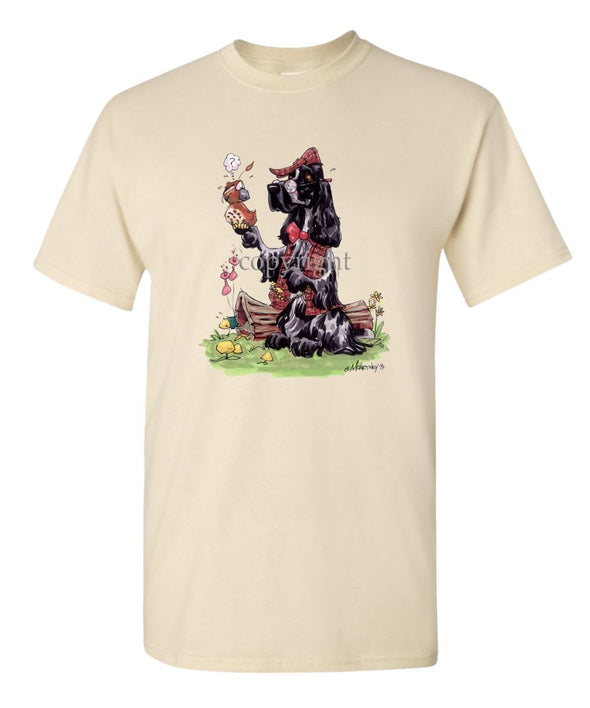 English Cocker Spaniel - Holding Quail - Caricature - T-Shirt