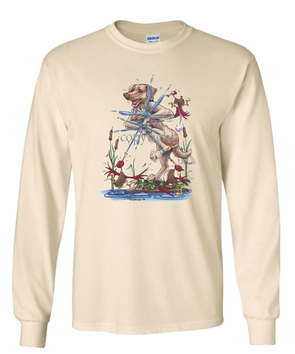 Chesapeake Bay Retriever - Ducks Squirting - Caricature - Long Sleeve T-Shirt