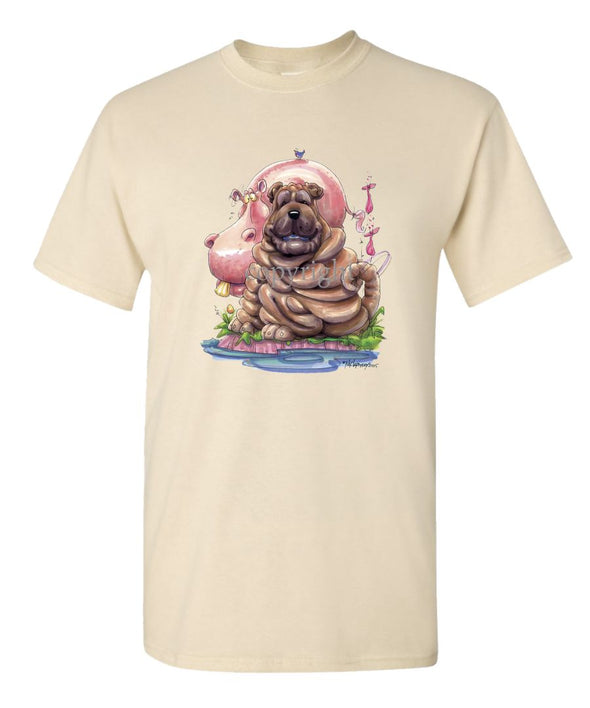 Shar Pei - Pink Hippo - Caricature - T-Shirt
