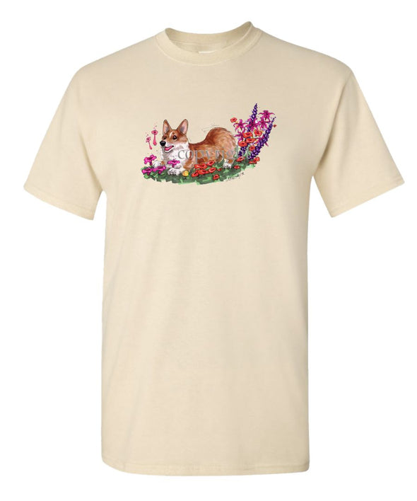 Welsh Corgi Pembroke - Flowers - Caricature - T-Shirt