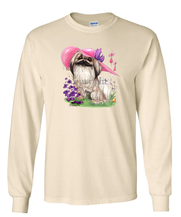 Pekingese - Pink Hat - Caricature - Long Sleeve T-Shirt