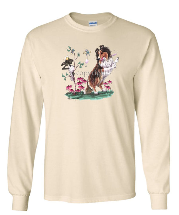 Shetland Sheepdog - Sheep Behind Tree - Caricature - Long Sleeve T-Shirt