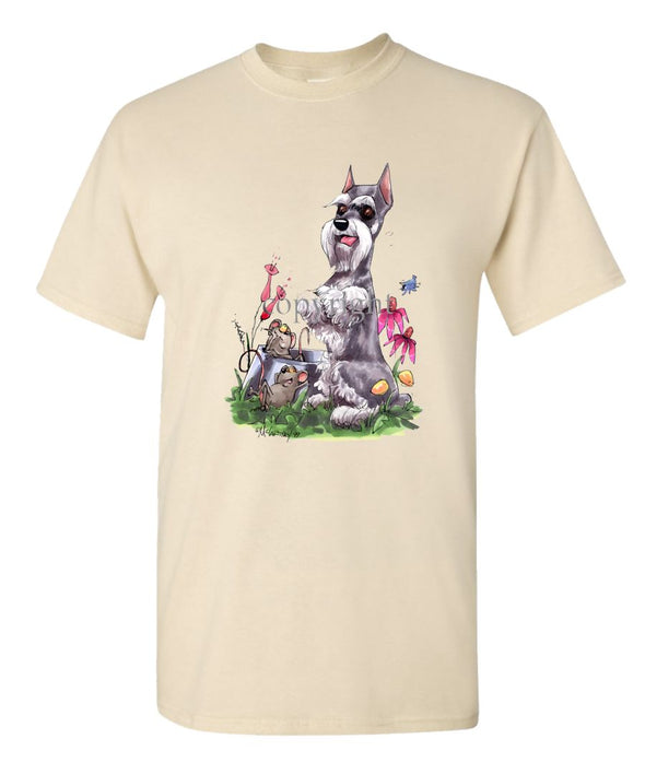 Schnauzer - Sitting With Mice Dish - Caricature - T-Shirt