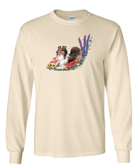 Shetland Sheepdog - Flowers Puppy Pose - Caricature - Long Sleeve T-Shirt