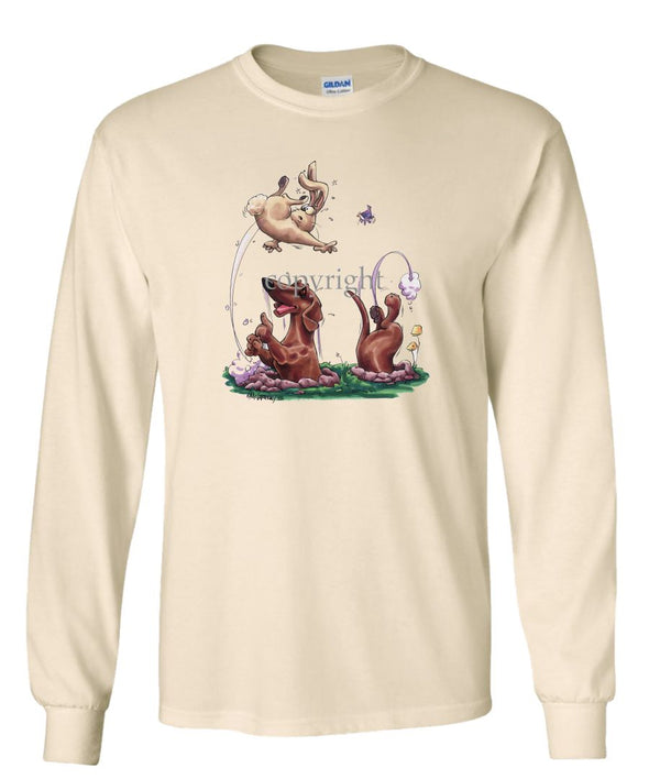 Dachshund  Smooth - Chasing Rabbit Out Of Hole - Caricature - Long Sleeve T-Shirt