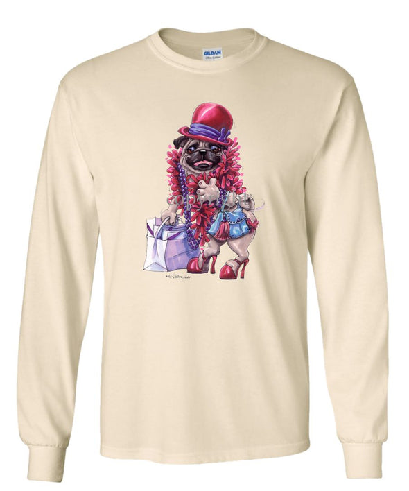 Pug - Red Hat - Caricature - Long Sleeve T-Shirt