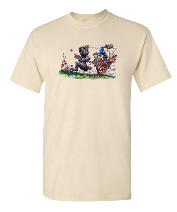 Bouvier Des Flandres - Pulling Cart With Puppies - Caricature - T-Shirt