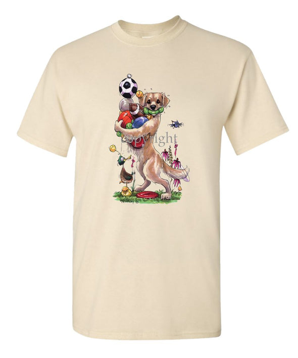 Golden Retriever - Holding Balls - Caricature - T-Shirt