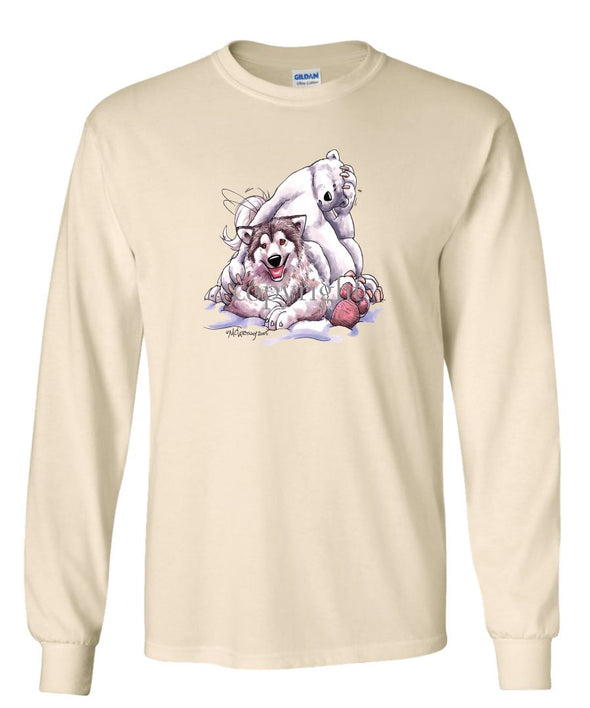 Alaskan Malamute - With-polar-bear - Caricature - Long Sleeve T-Shirt